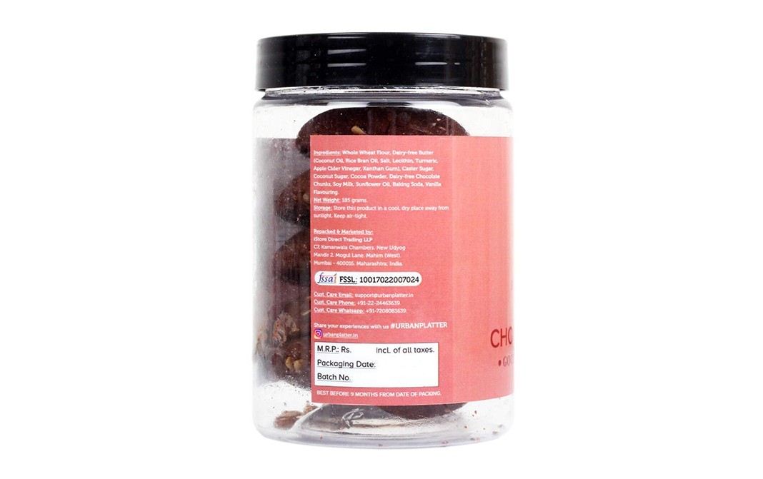 Urban Platter Double Chocolate Chunk Gourmet Chunky Cookies   Plastic Jar  185 grams